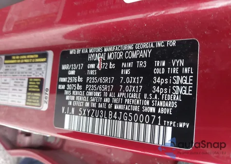 2018 Hyundai Santa Fe Sport 2.4L from USA, damaged, VIN 5XYZU3LB4JG500071